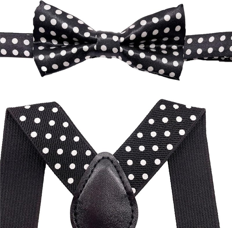 Sun-Trade Child Kids Clip-on Dot Suspenders Elastic Y-Shape Adjustable with Clips and Bow Tie Set for Boys and Girls - Image 2